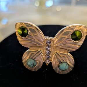 Betsey Johnson Gold Butterfly Ring with Green and Turquoise Gems OS